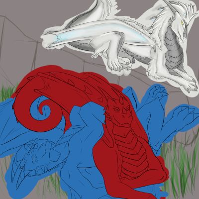 Dragon cuddling collab by Drakk'Art