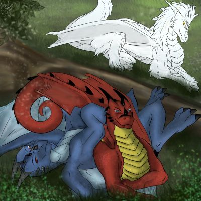 Dragon cuddling collab by Drakk'Art